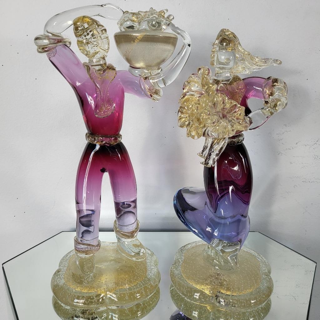 VINTAGE MURANO VENETIAN PINK PURPLE GOLD ART GLASS FIGURINE SCULPTURE MAN LADY