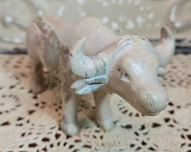 Artisan Hand Carved Smooth Marbled Stone Ox Statue Signed Kioko 2011
