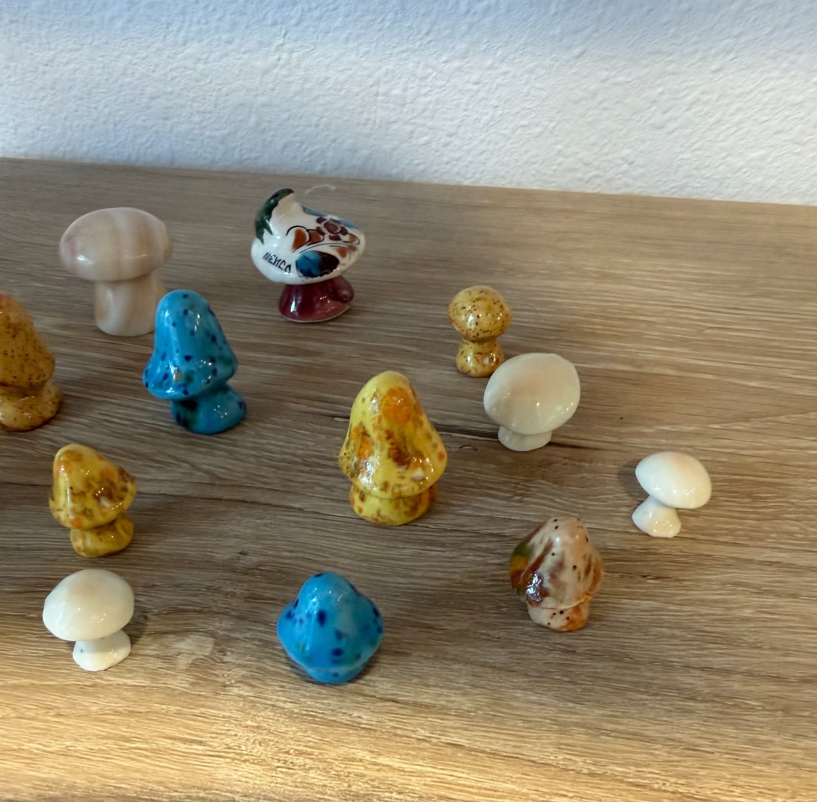 Vintage Lot of 17 MCM Mid Century Miniature Ceramic Stone & Glass Mushrooms