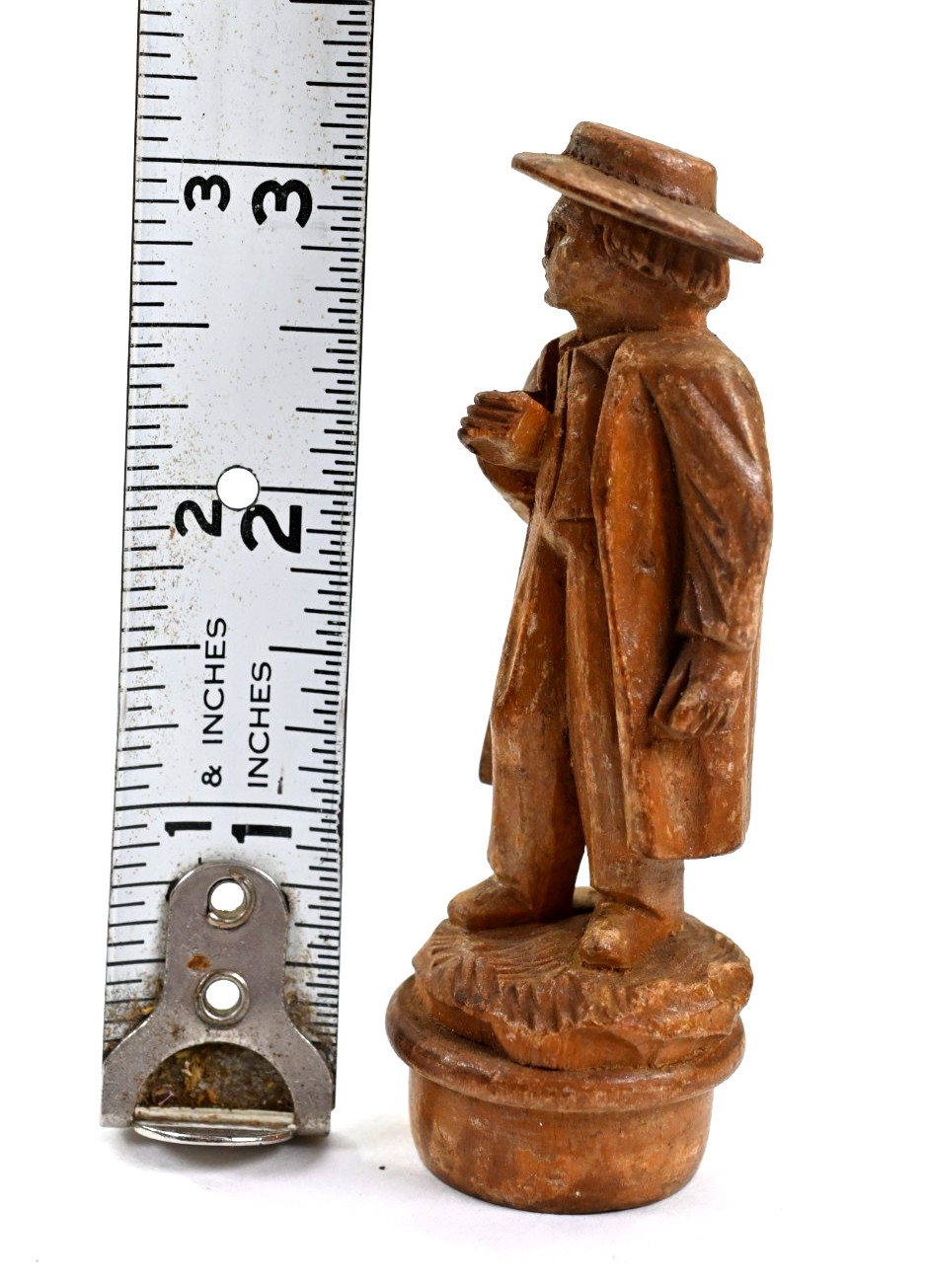 Vintage Hand Carved Wood Folk Art Figure Man in Hat Miniature Carving 3.25″
