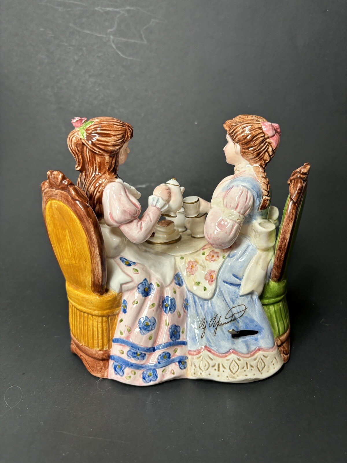 1996 Lefton Yamada Original Tea For Two Musical Victorian 2 Women Figure.
