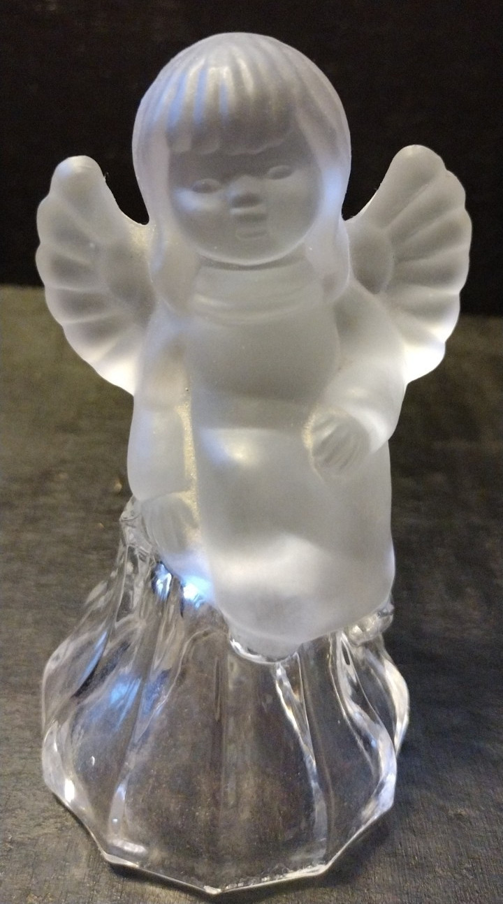 Vtg Frosted Glass Angel Bell Clear & Frosted Glass Figurine No Clapper B2