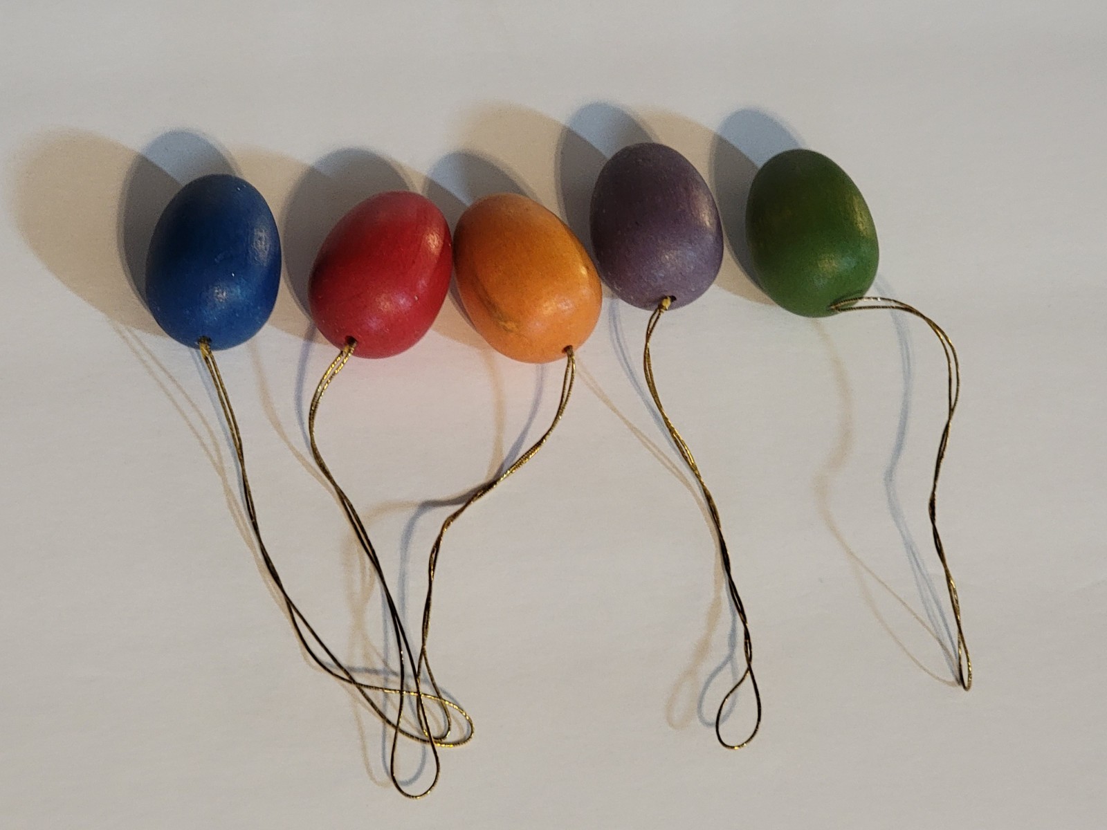 Lot of 5 Wood Hand Painted Eggs Ornaments Spring Vintage German Matte 1.5 in
