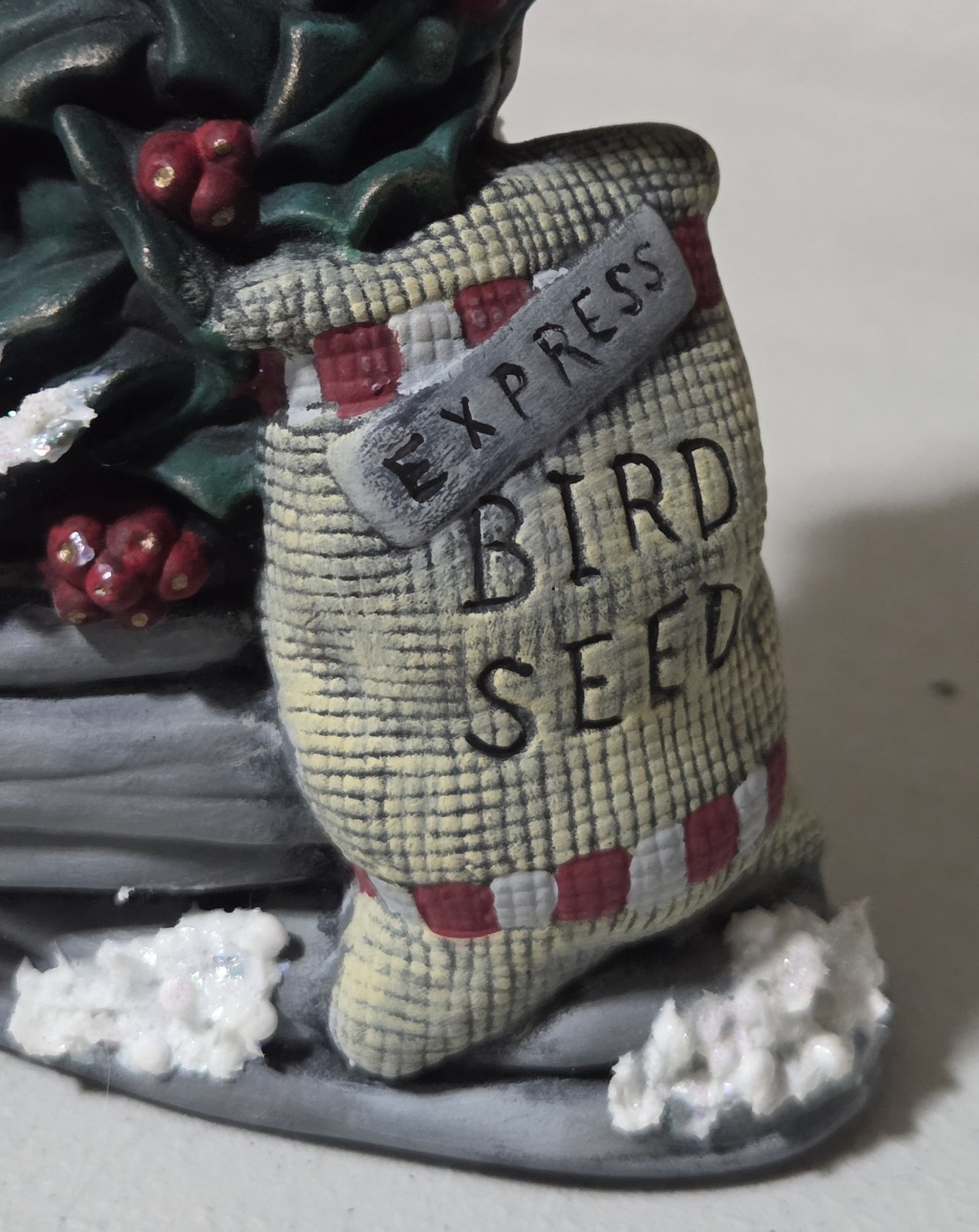 Vintage Love Birds Chickadees On Mailbox Holly Berries Christmas Hand Painted 9″