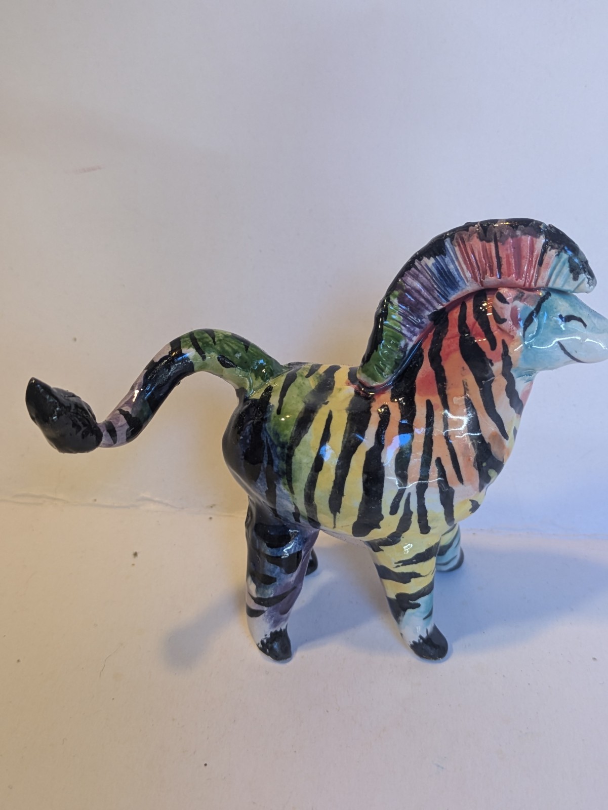 Zina the Rainbow Zebra, Small Handmade WhimsiClay Figurine by Amy Lacombe