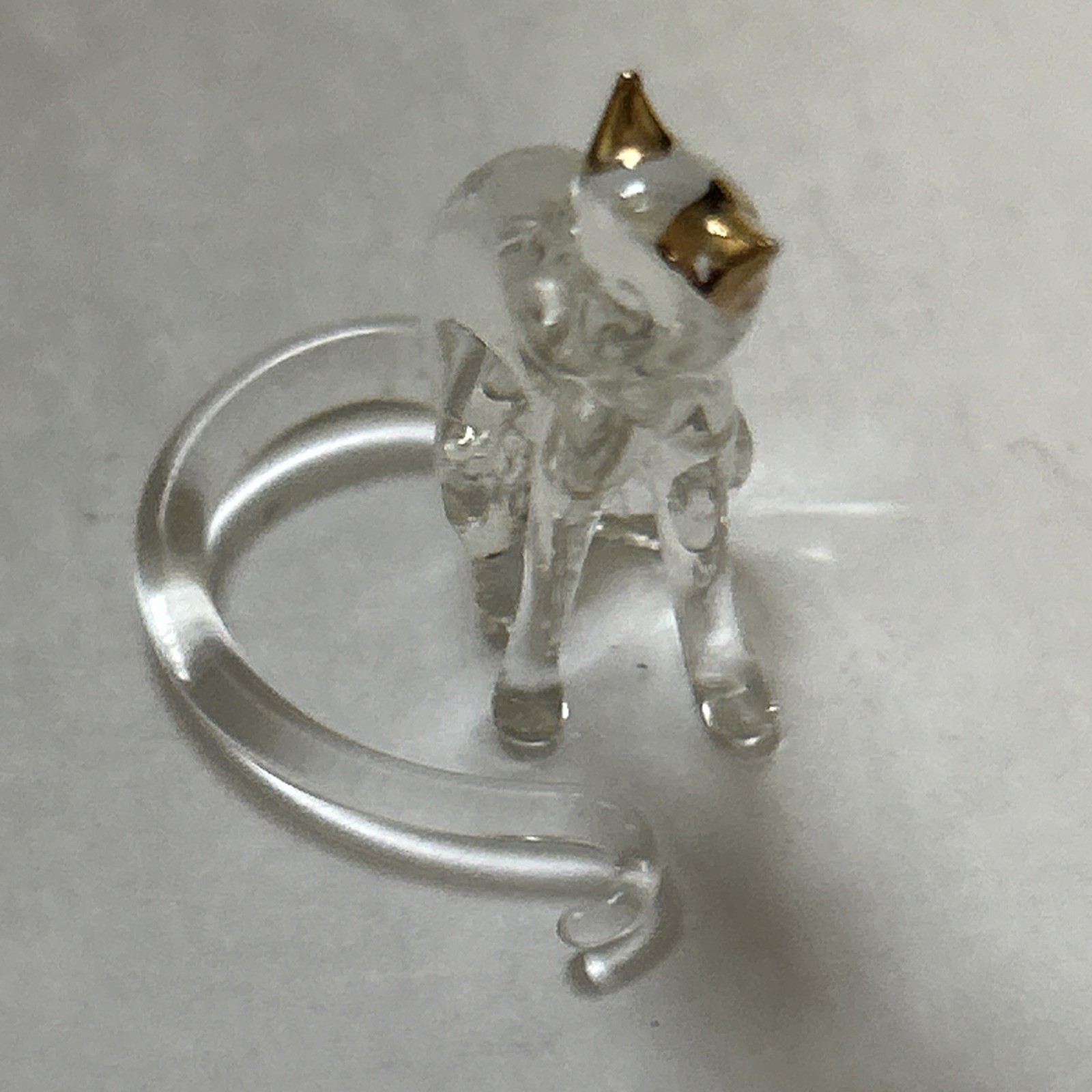 Mini Clear Glass Cat Figurine Gold Ears Feline Figure Pet Animal 1 1/4” high