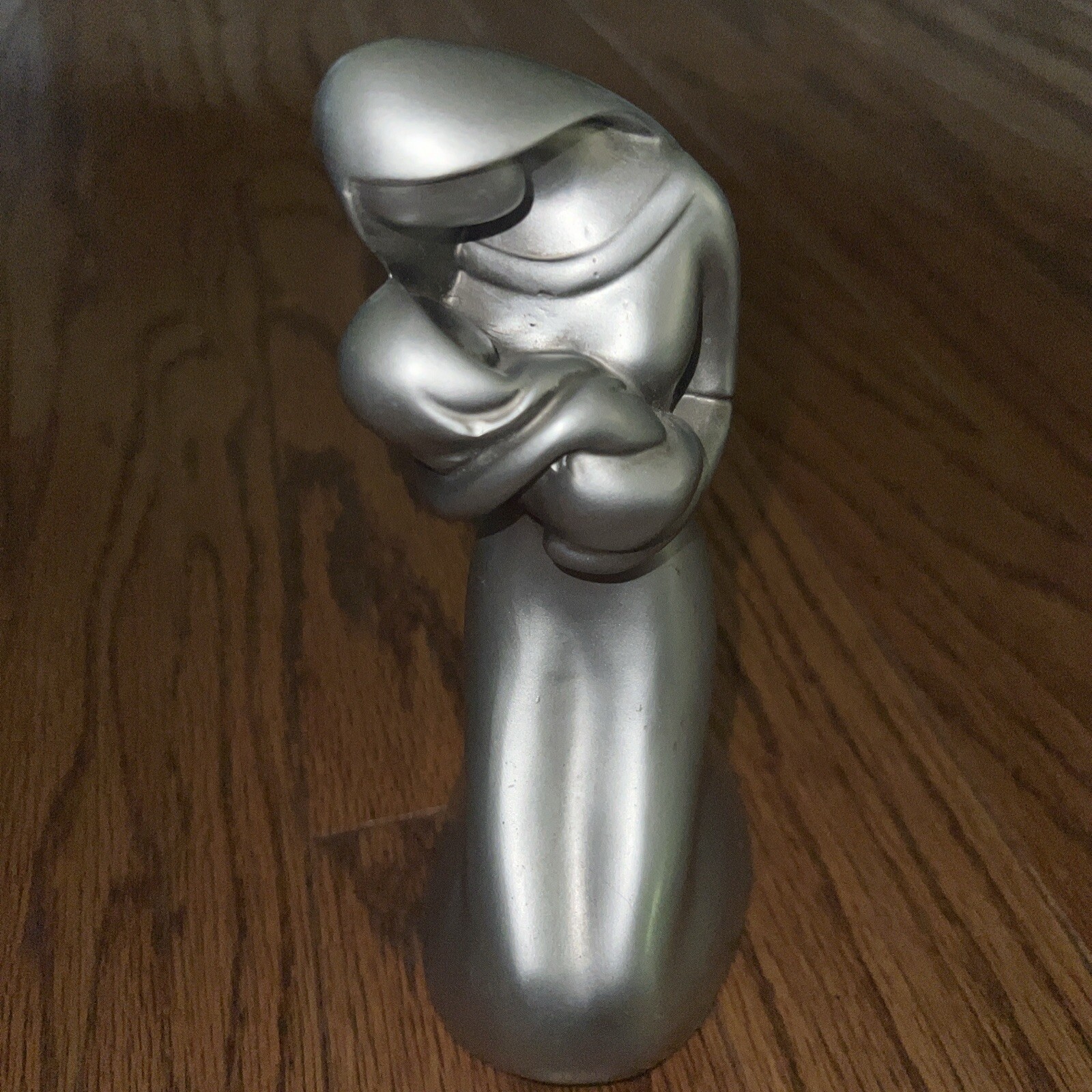Silver, Resin Figurine Mama And Infant, Just Uber 7 Inches