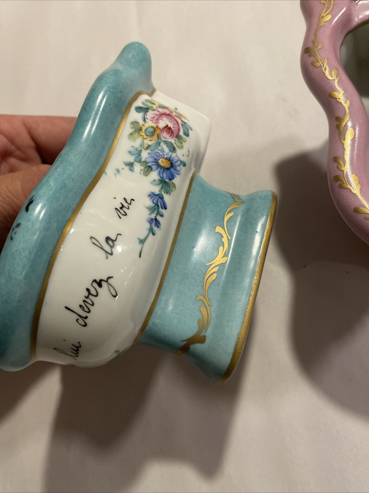 Vintage French Sevres Porcelain Miniature Hand Painted Bidet Lot Of 2
