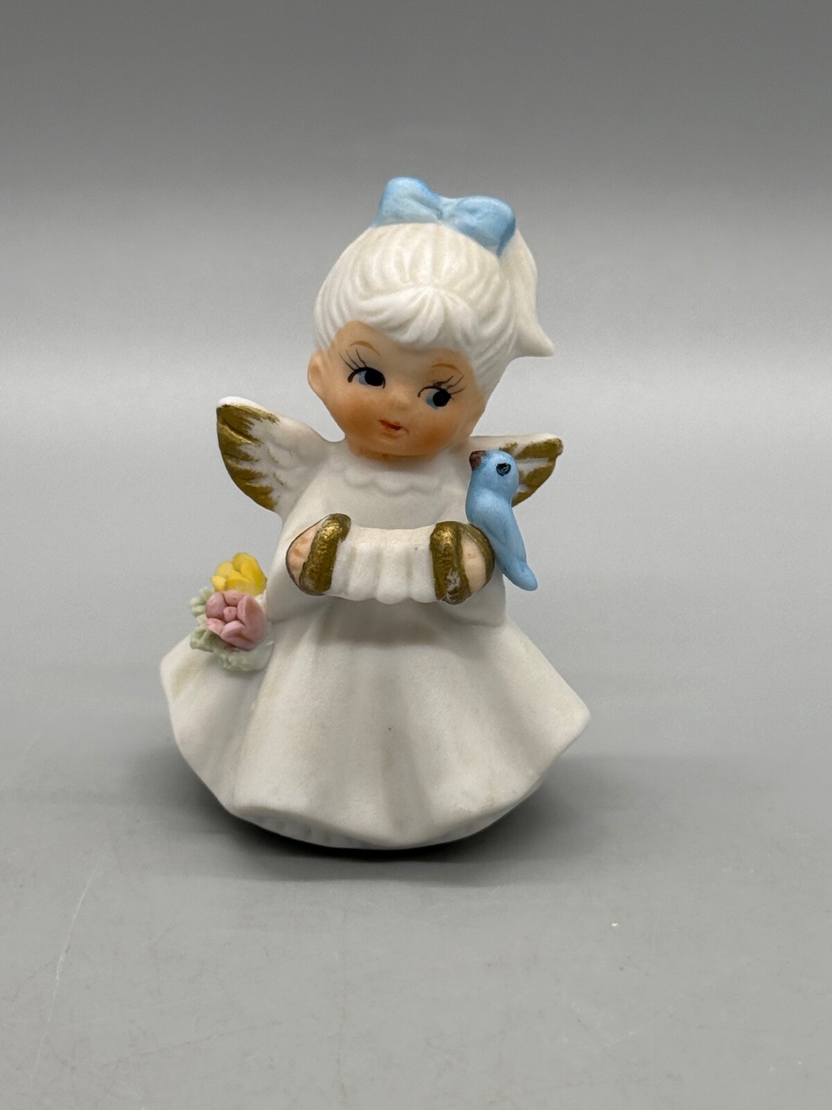 Vintage Napcoware Miniature Angel Of The Month Bluebird Accordion October