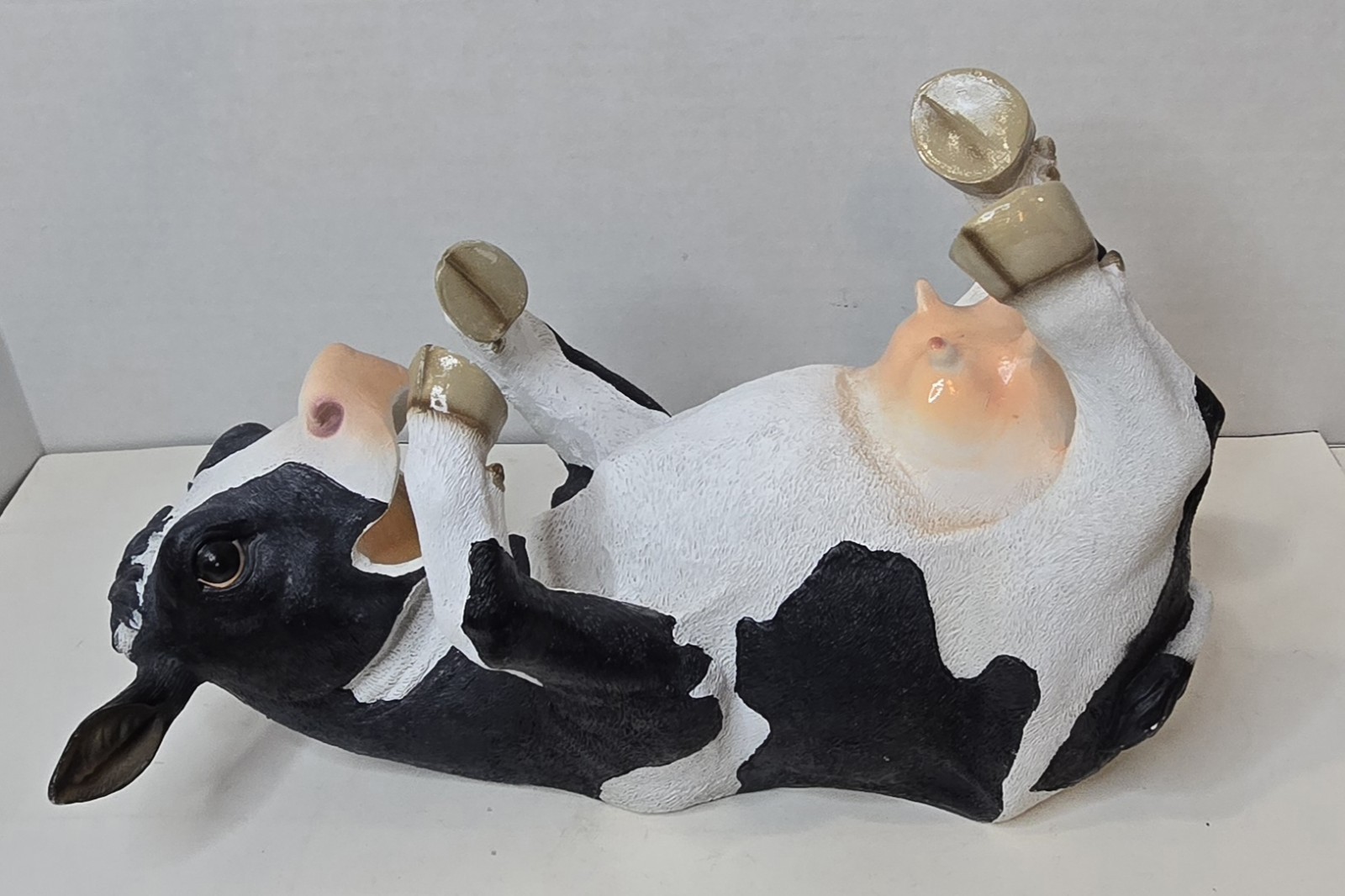 Cow Figurine DWK 2014 Spotted White Black Resin Single Wine Bottle Holder