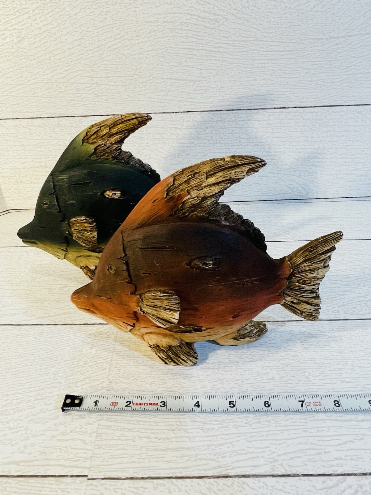 Set 2 Seymour Mann Vintage Rustic Fish Figurine Resin Blue Red Faux Driftwood