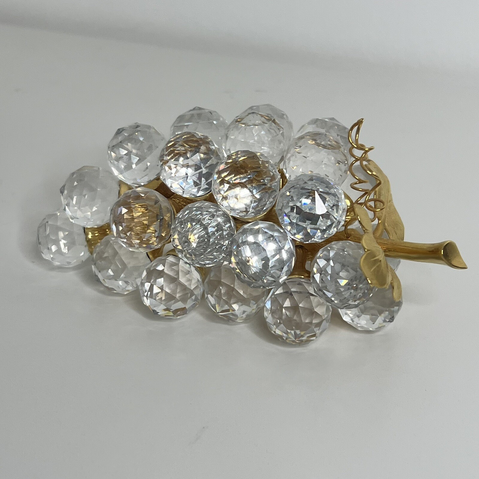 Swarovski Crystal Grape Cluster Large with 29 Orbs Gold Leaves & Stem