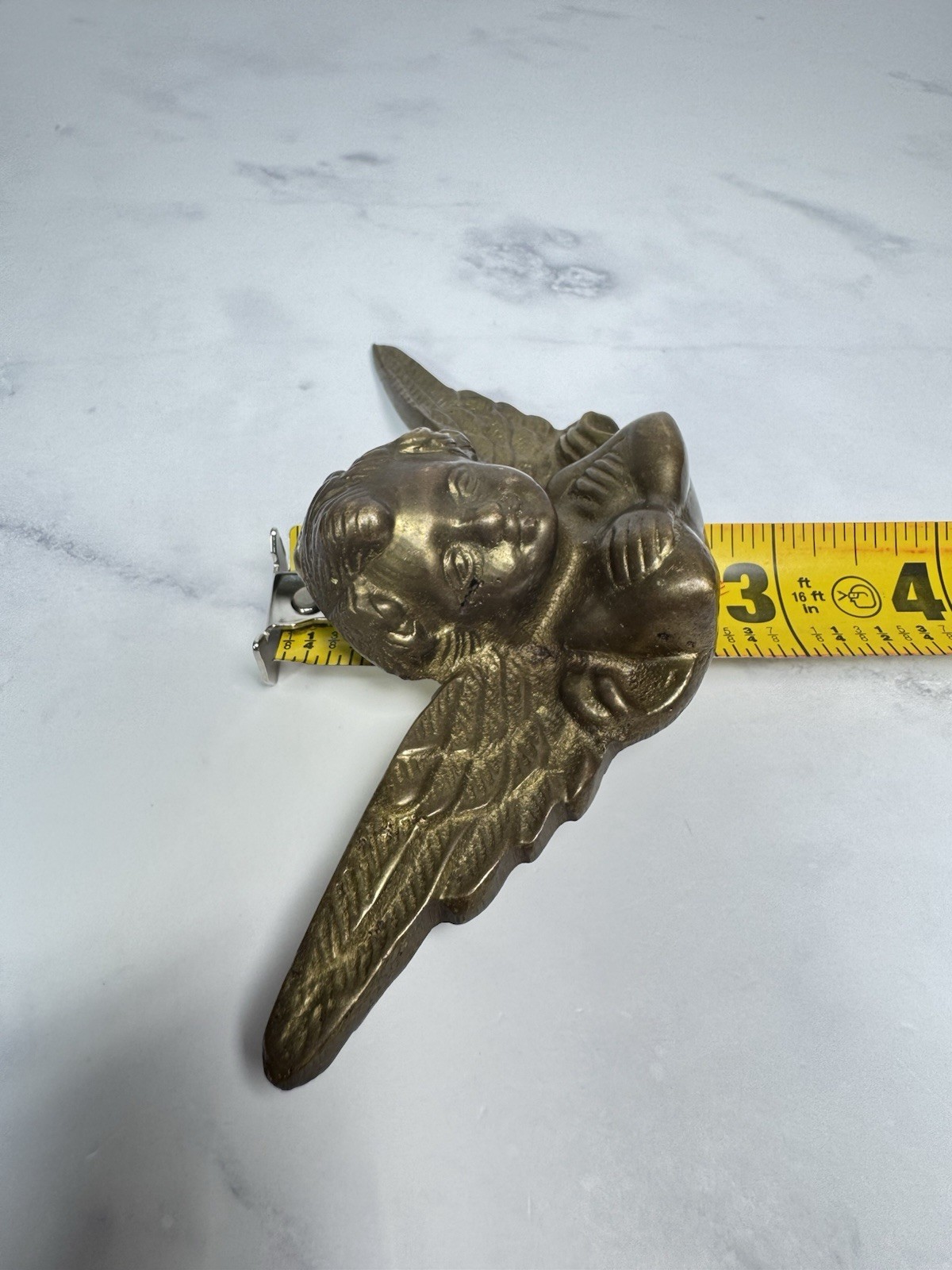 Vintage Brass Angel Cherub Wall Hanging Boudoir Whimsical Sculpture Figurine 5″