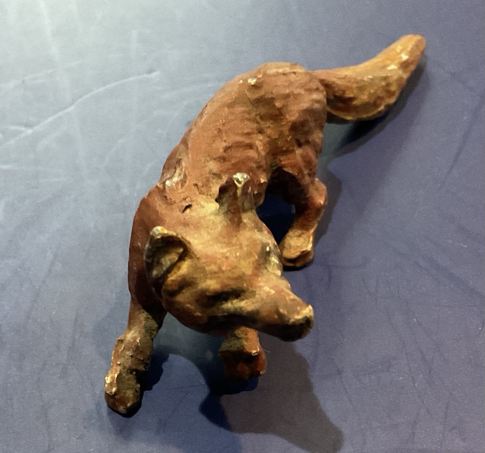 Crouching Painted Metal Fox Figure