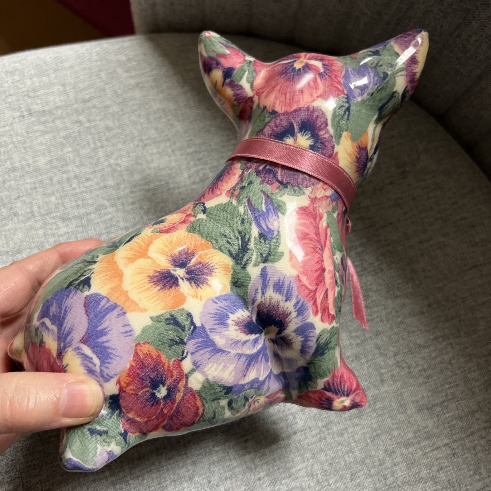 Joan Baker Designs Pink Pig Floral Porcelain Patchworks 7.5”x7.5”x4.75” SO CUTE!