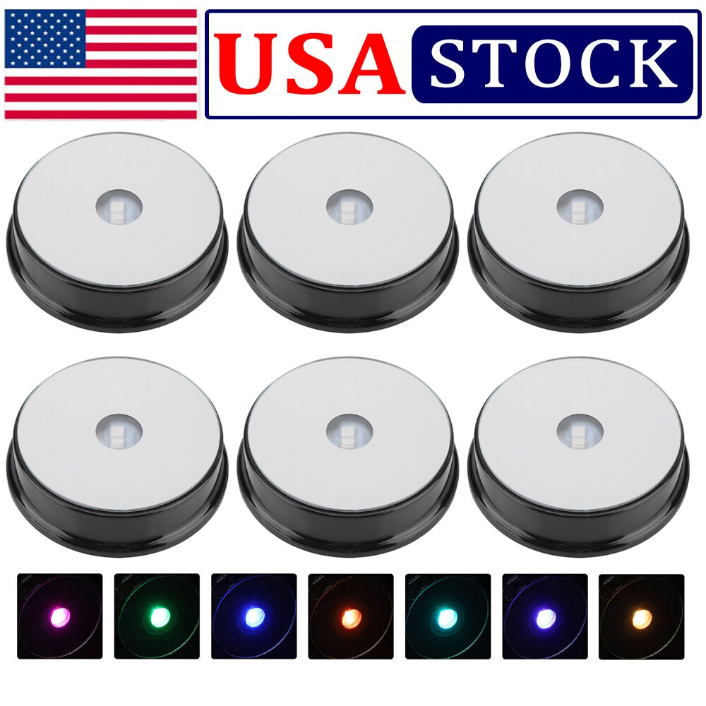 2/4/6Pcs LED Light Display Base Stand Lamp 7 Color Holder Crystal Glass Art