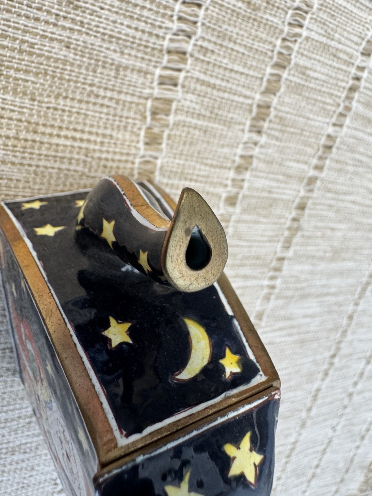 Vintage Santa Teapot Kelvin Chen Hand Painted Enamel Brass Christmas Stars