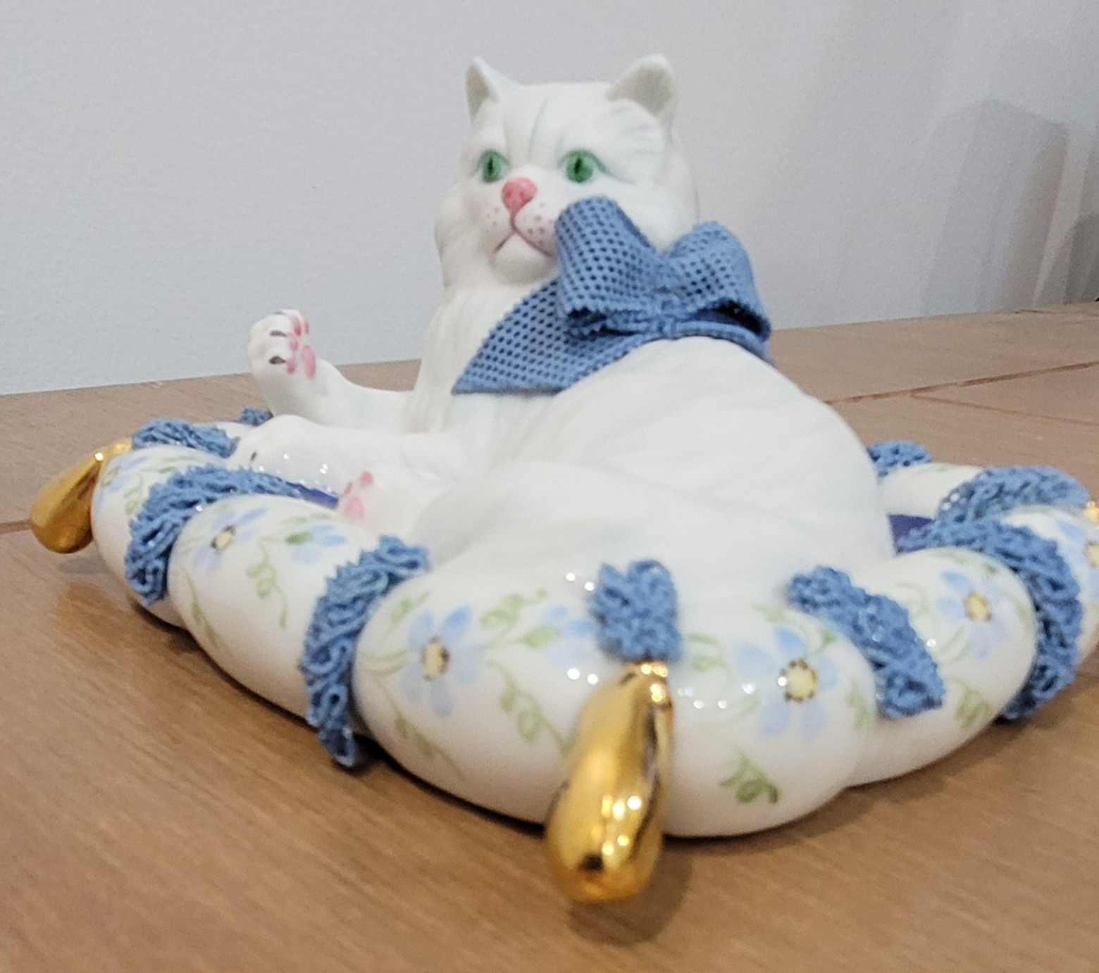 Vintage Irish Dresden Cat On A Pillow Figurine Ireland