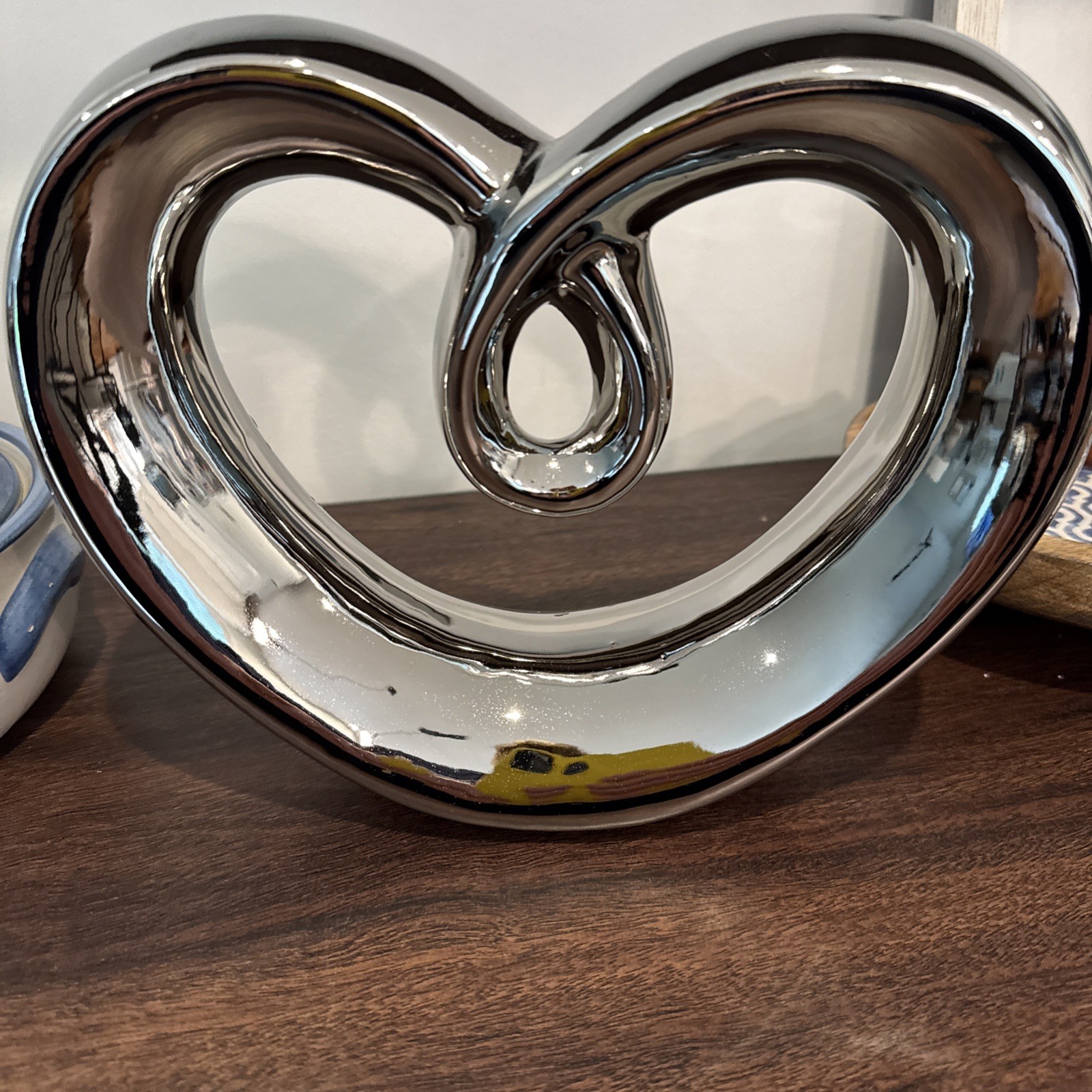 Pier 1 Import Metallic Silver Heart Love Ceramic Sculpture Statue