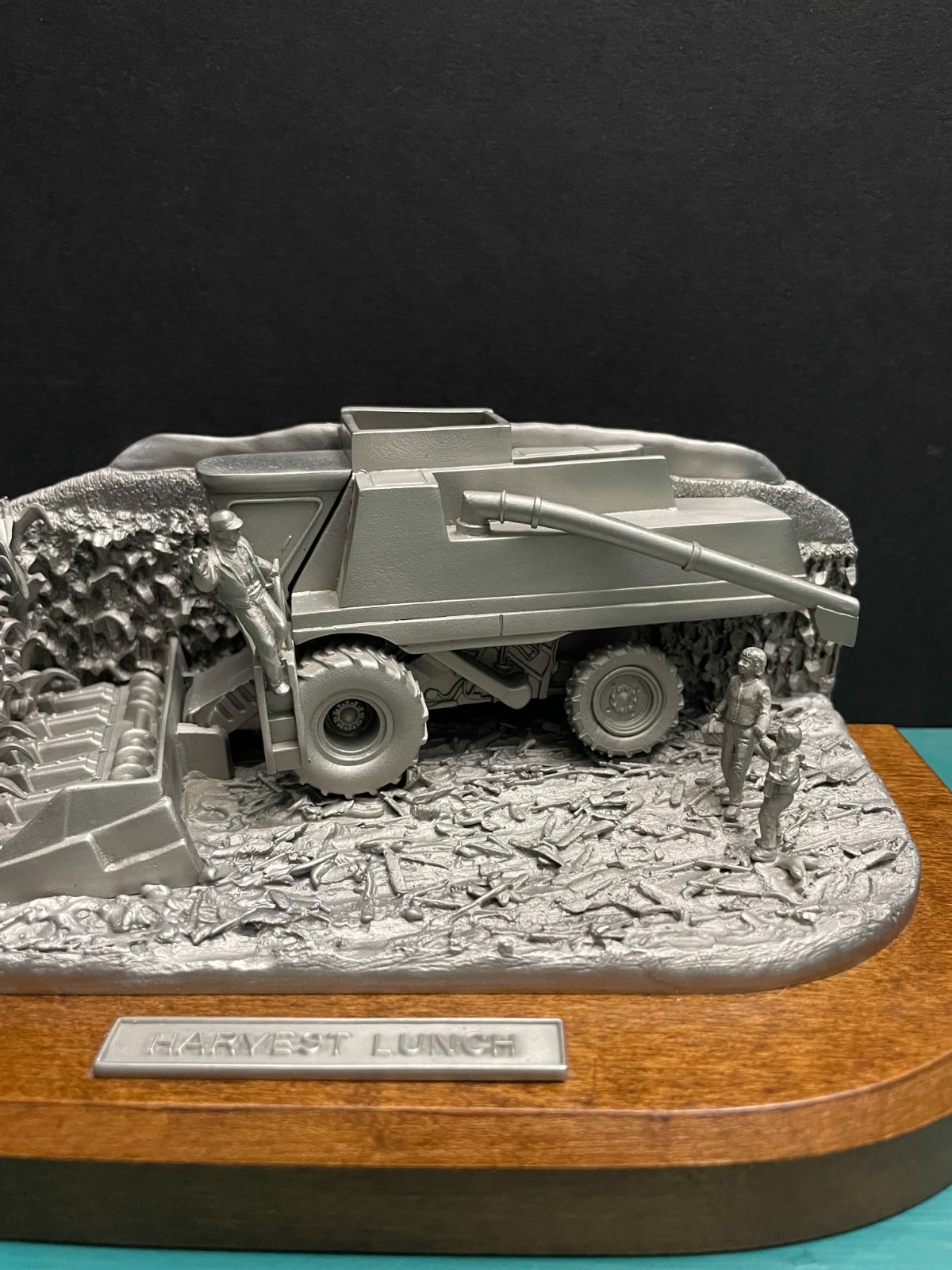Pewter Farm Tractor Combine Corn Crop Harvest Fields Agricultural Diorama Statue
