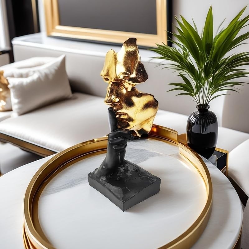 12″ Black and Gold Thinker Statue – Abstract Art for Home or Office Decor