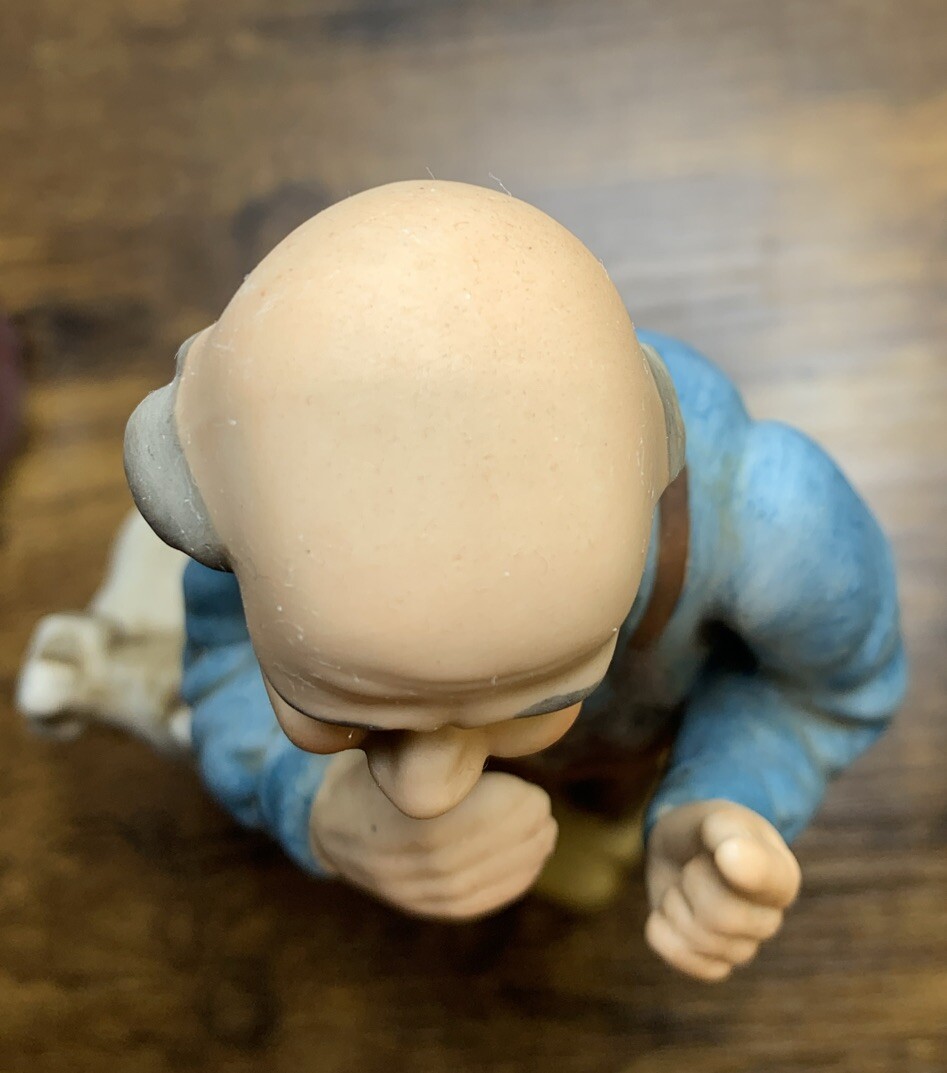OLD MAN FIGURINE WITH SEWING MACHINE VINTAGE Marked Fine Porcelain