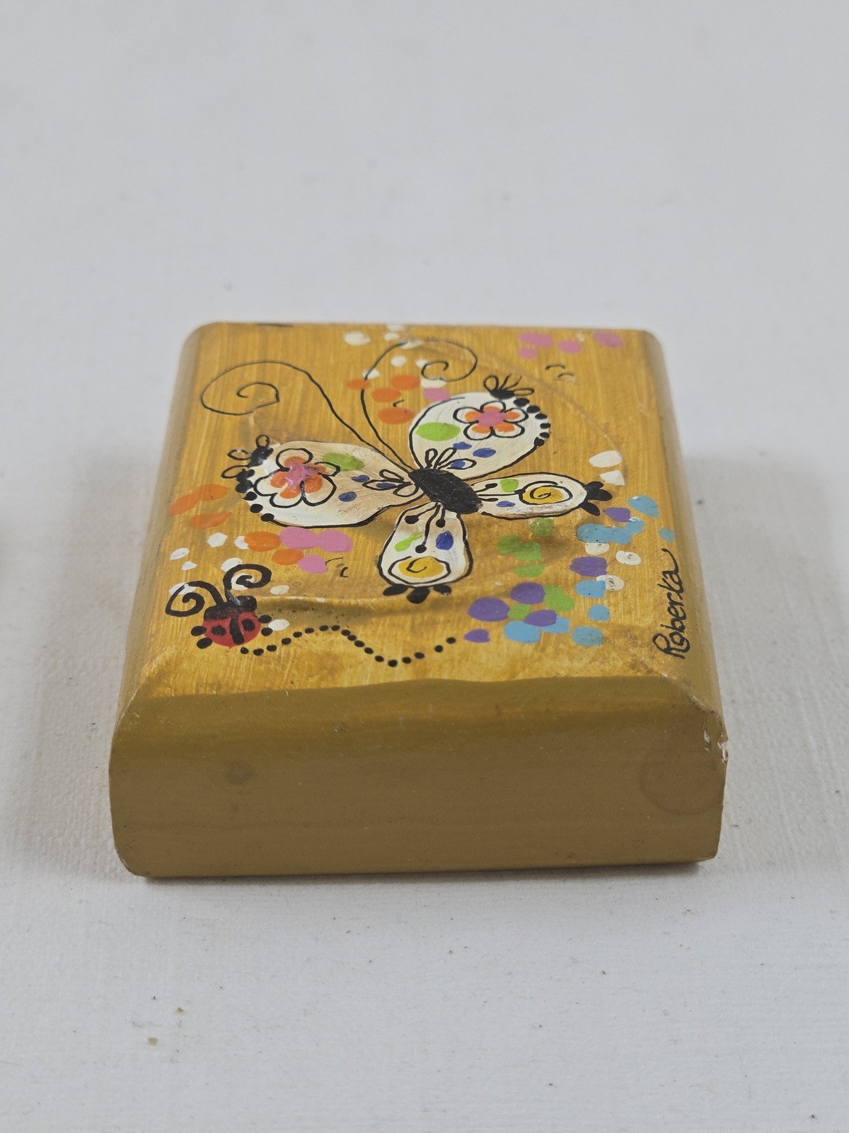 Roberta Hand Painted Wood Block Figurines Set – Caterpillar Butterfly “You Are