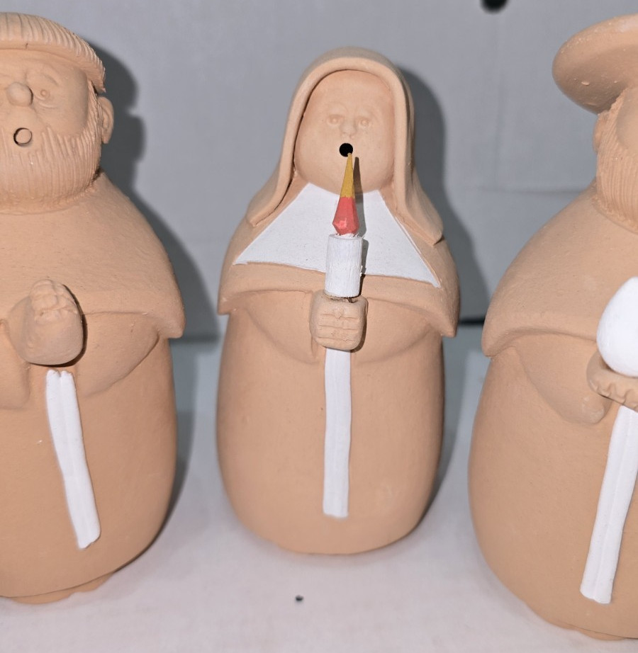 Nun Monks Priest Figurines SERMAR Chile Clay Folk Art Christmas Signed Set of 5
