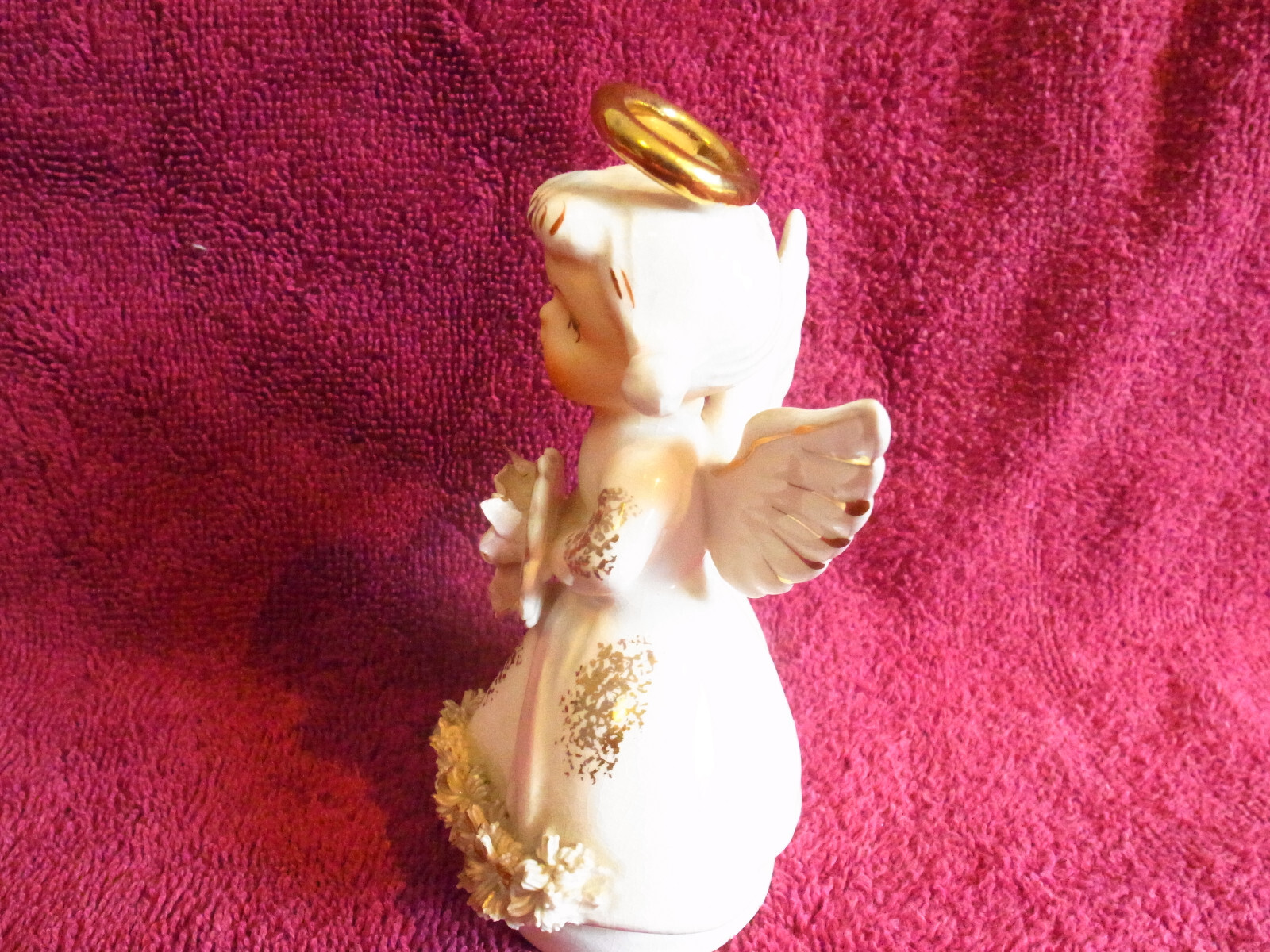 Vintage Lefton June Pink Flowers Birthday Spaghetti Angel AR1987 Orig Label-EXC