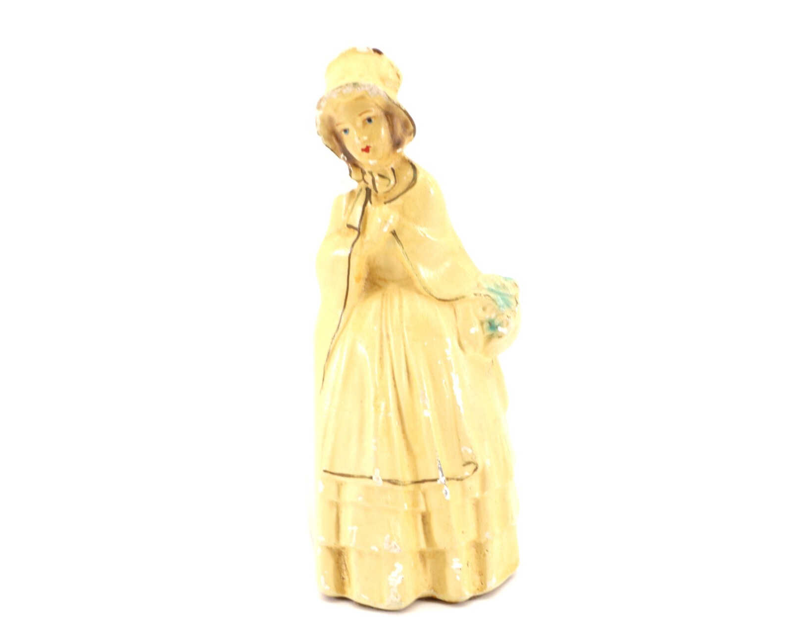 Roman Art Co Robia Ware Chalkware FIGURINE Yellow Lady USA 1940s