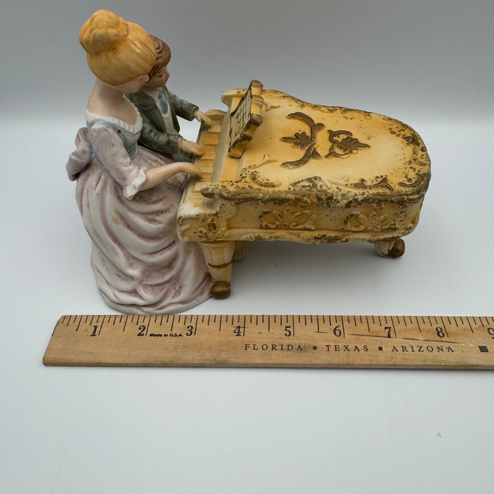 Lenwile Ardalt Art Ware Taiwan Porcelain Figurine Mother Child Piano Music Box