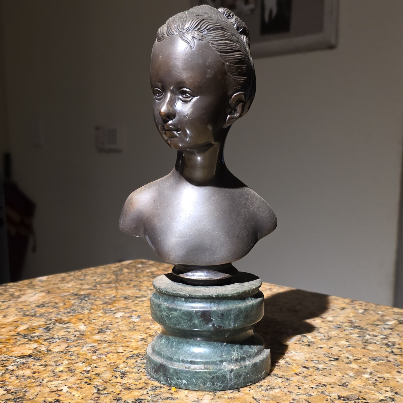Bronze Woman Bust Sculpture on Stone Base, Elegant Decor for Any Room