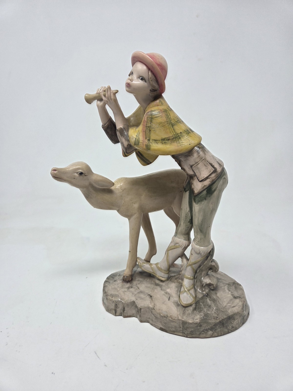 Vintage Depose Italy Figurine 755 Mark Flute Playing Shepard Boy w/ Doe 