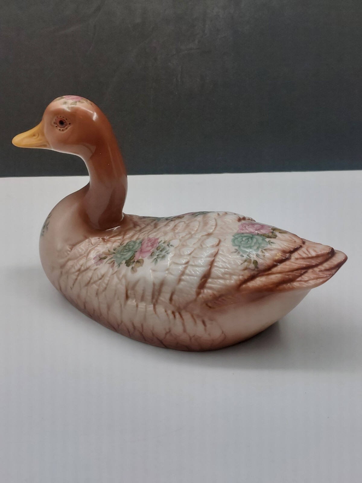 Vtg Ceramic Multicolored Duck With A Beautiful Soft Floral Design 1980s NIC MINT