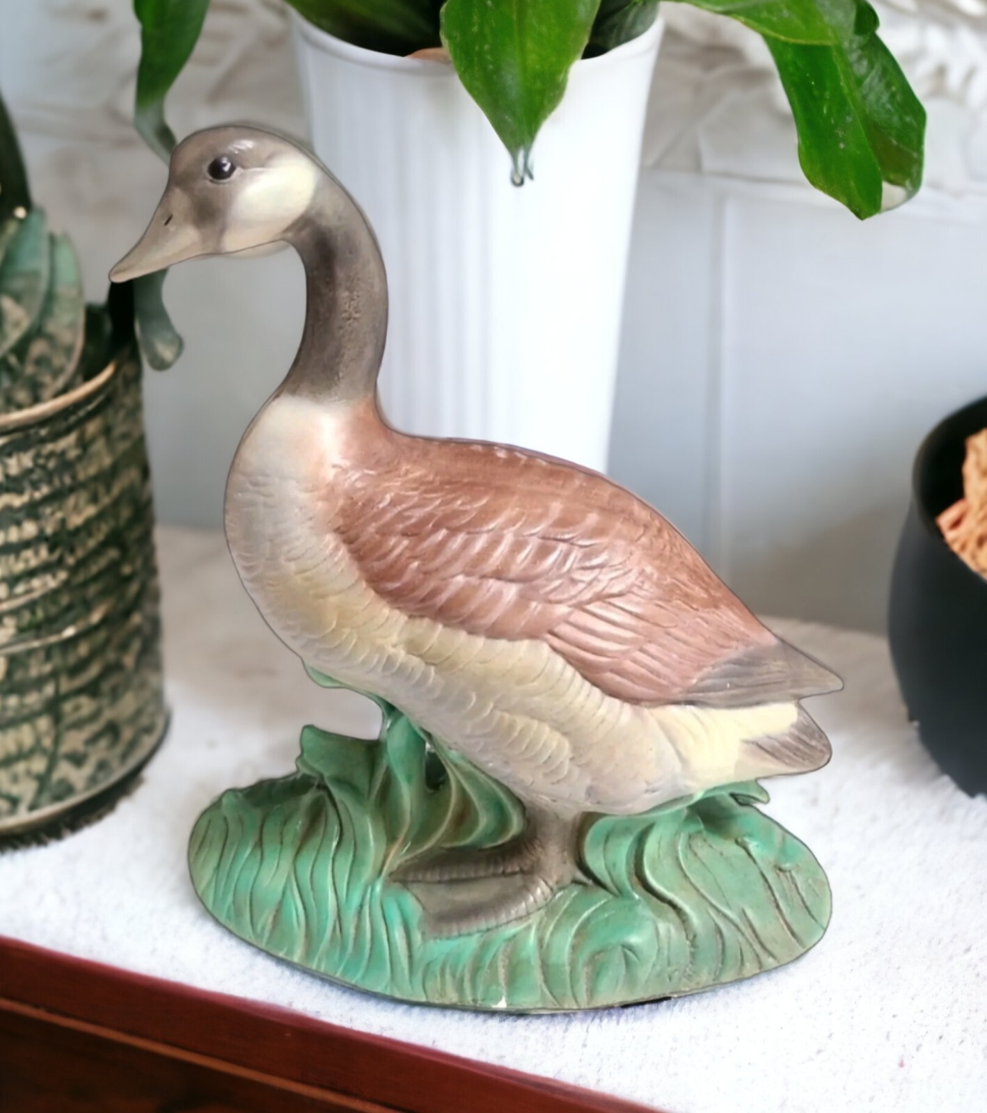 Vtg Hand Painted Chalkware Plaster 8.75″ Canadian Goose Figurine Statue 3+ Lbs