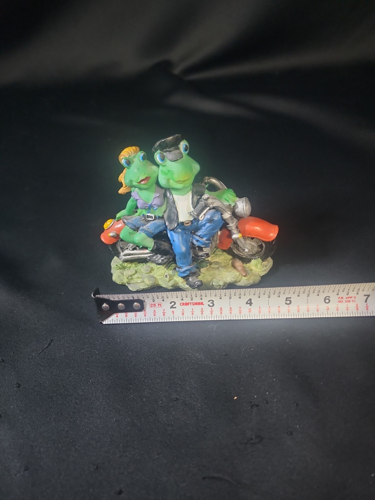frog Couple motorcycle figurine 4” Tall