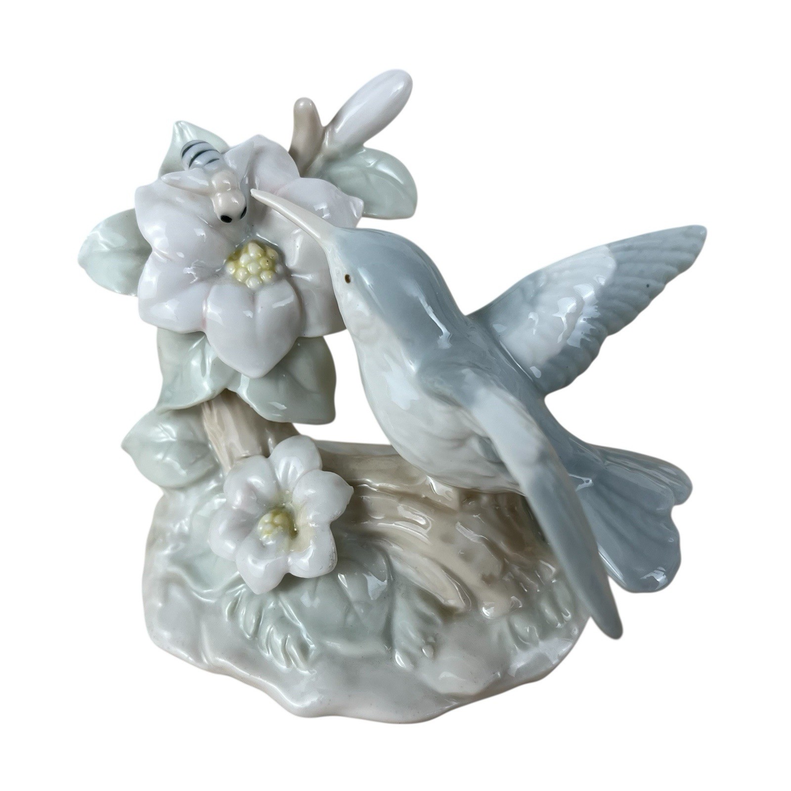 Gaylord Hummingbird With Bee Flowers Porcelain Bird 1970s Nature Beauty Vintage