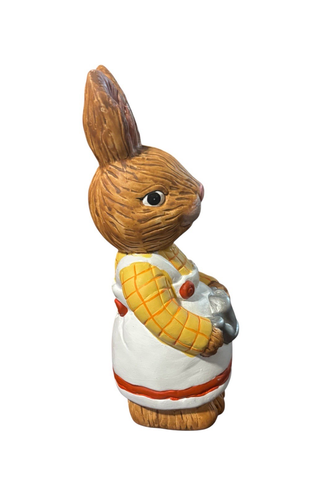 Vintage Easter Bunny Figurine Fluffy Girl With Apron And Watering Can