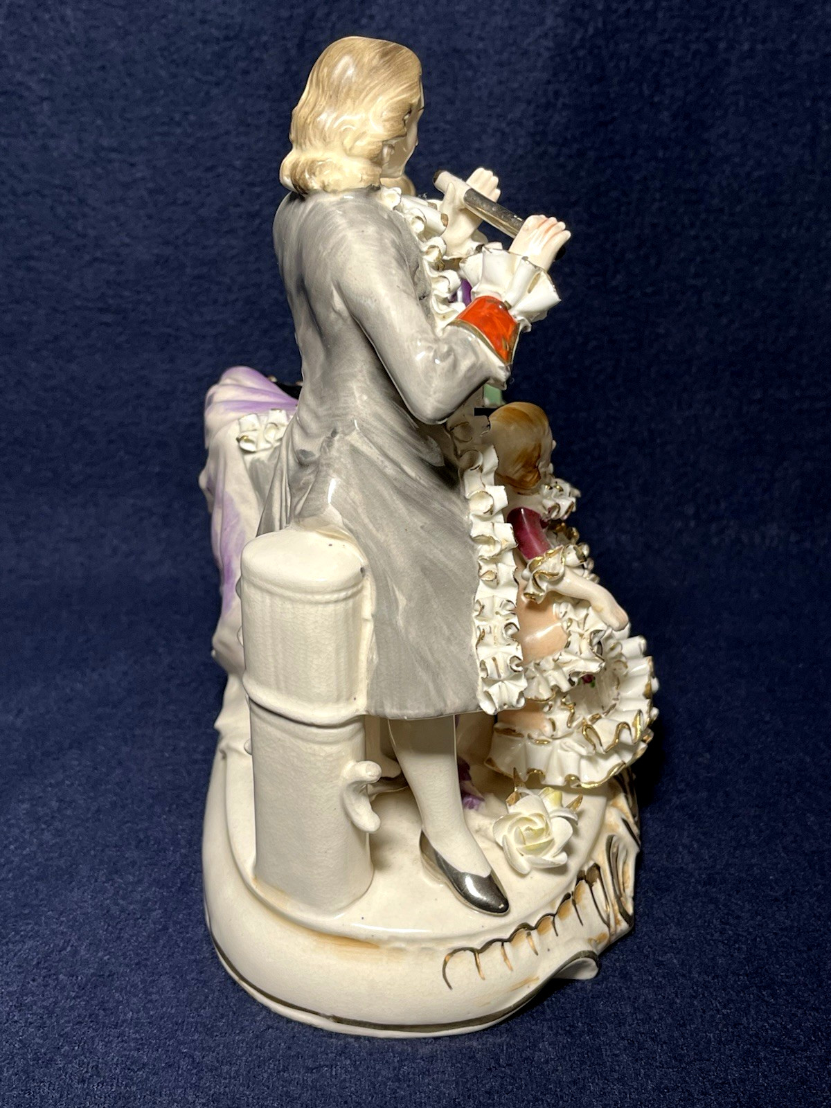 Vintage German Dresden Figurines Musicians Piano Flute Child Singer 9-1/2″x 9″