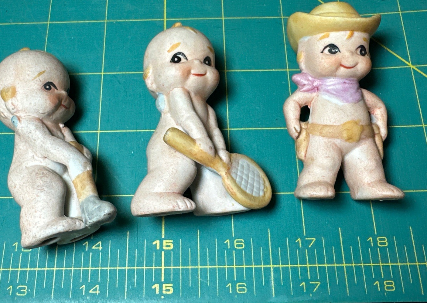 Vintage Kewpie Porcelain Bisque Figurines Dolls Golf Cowboy, And Golf