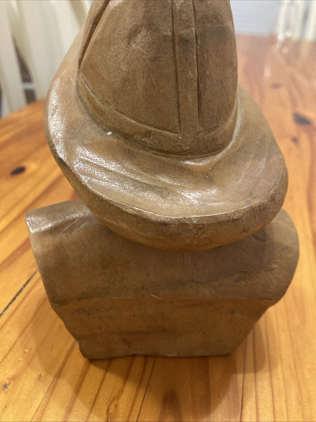 Hand-carved Wooden probably Fisherman/captain Bust with Pipe Approx 6” Tall
