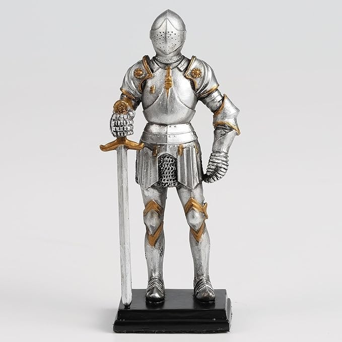Polystone Medieval Knight Armor Sword Stance Statue Home Decorative Collectible