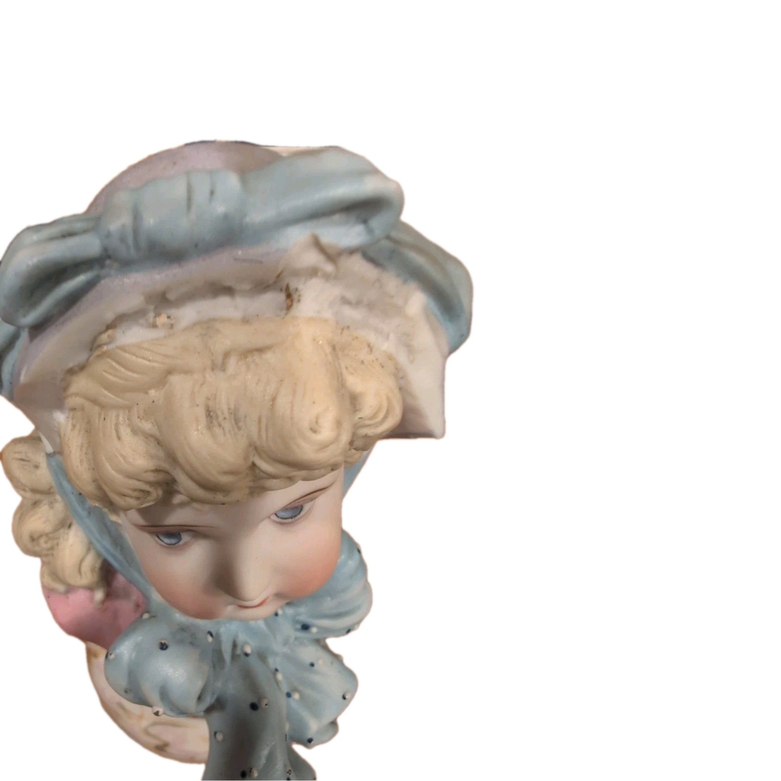 Antique Bisque 7″ Figurine Blue Eyed Girl Child Signed