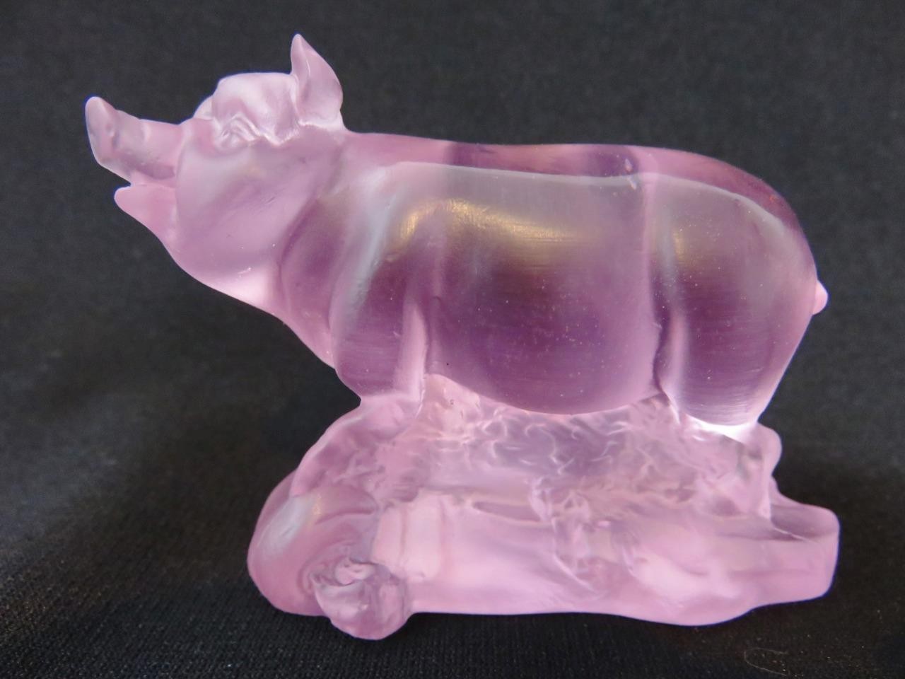 RARE Daum Crystal France Frosted Pink Pig Glass Figurine/Sculpture 3″ long NIB