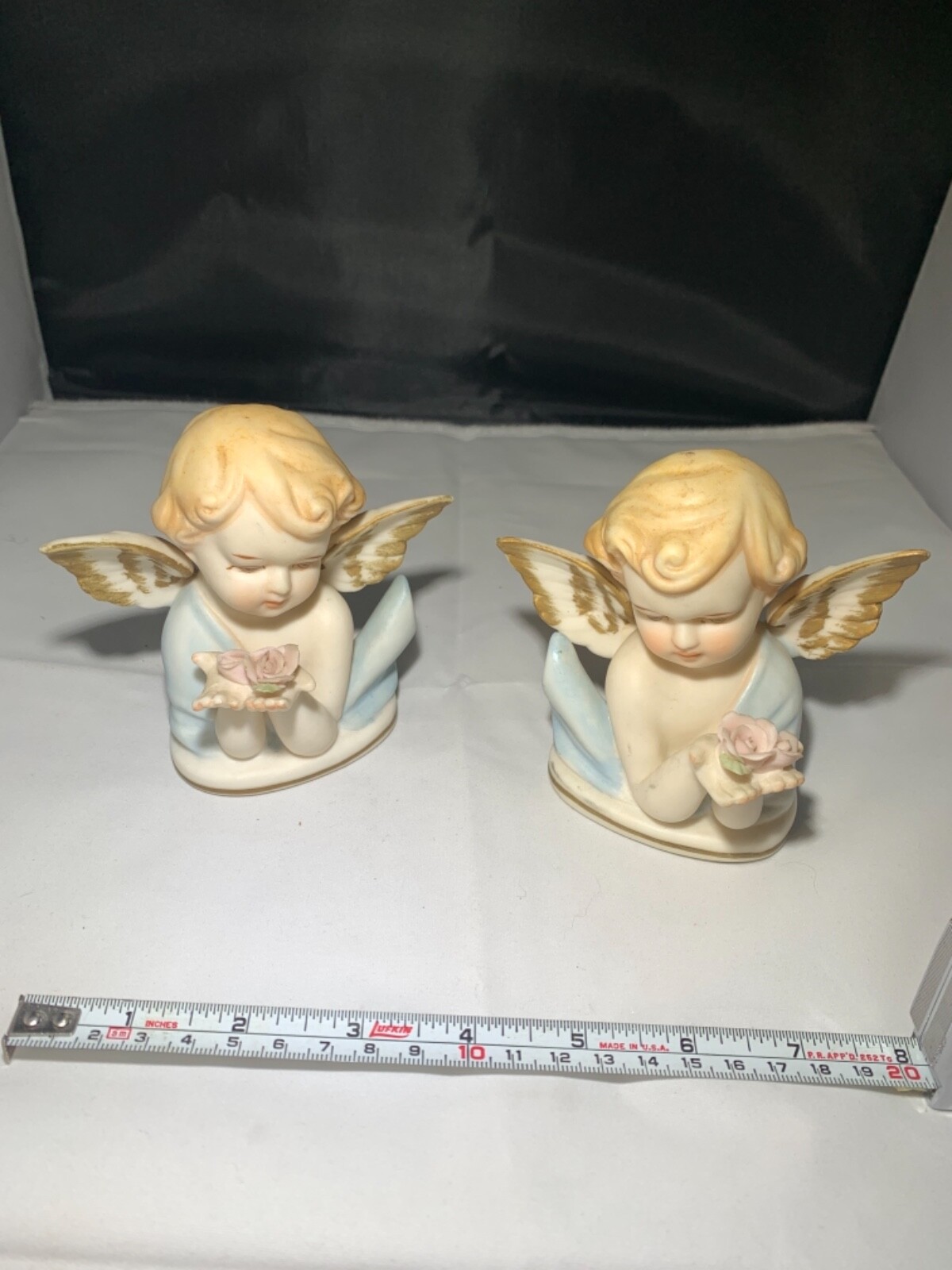 Pair of Vintage Arco Japan Bisque like Angels 4 1/2” tall