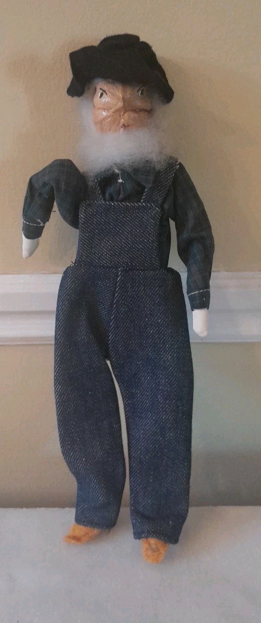 Vintage Farmer Man Doll Walnut Head Folk Art Figurine Rustic Decor Lightweight