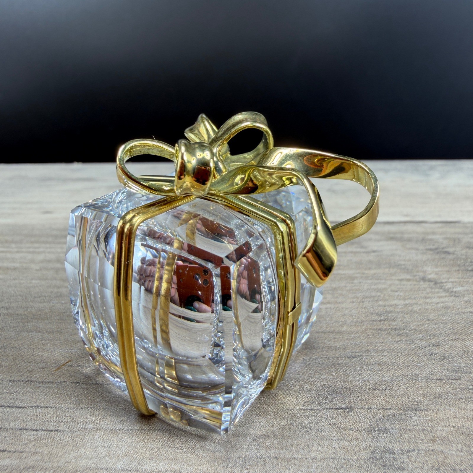 Swarovski Crystal Secrets Gift Box Travel Clock Metal Gold Tone Bow AS IS