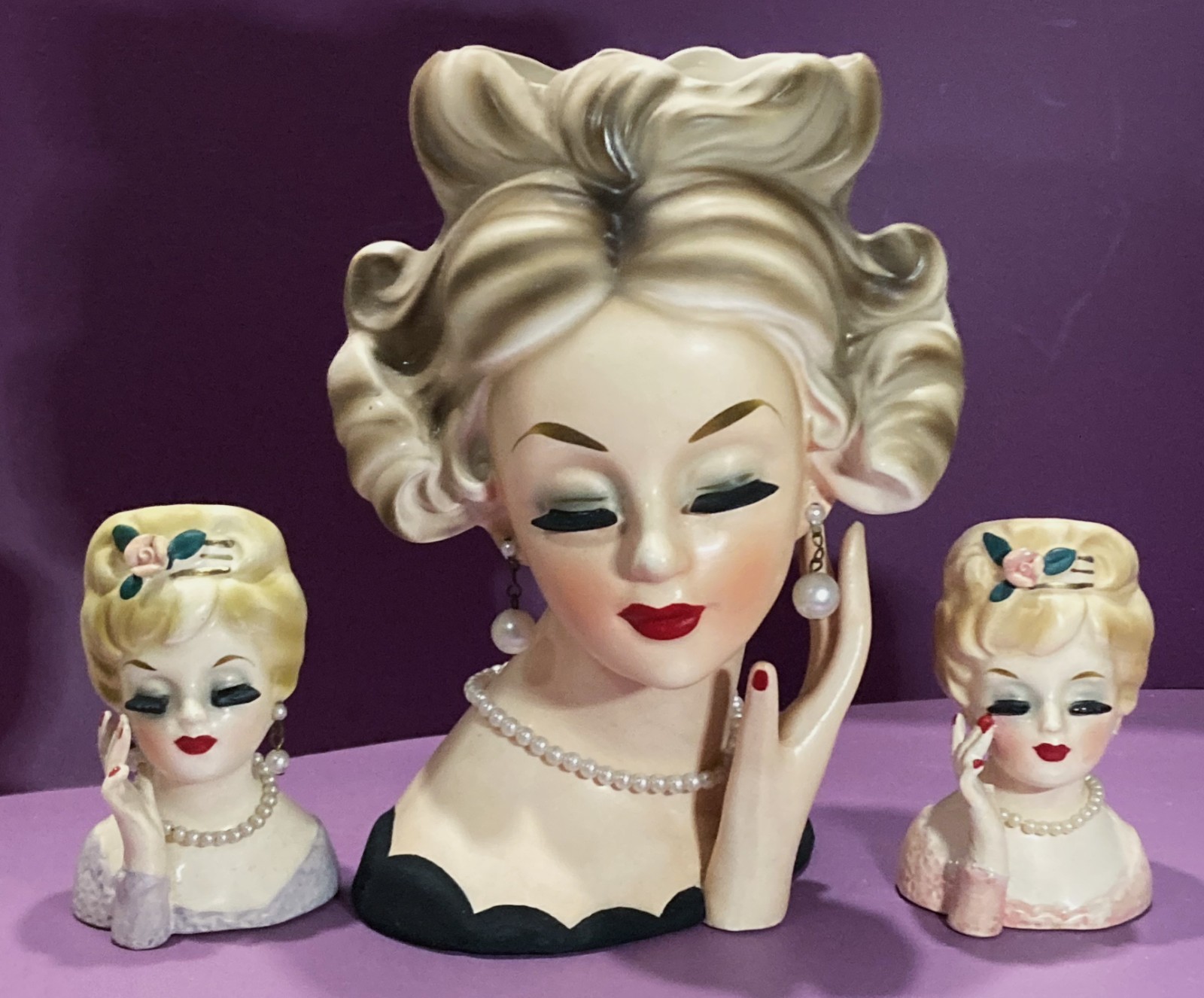 MISS NEW YORK TRIMONT XLG 7.5″ HEADVASE VTG LADY JAPAN HEAD VASE MINT!