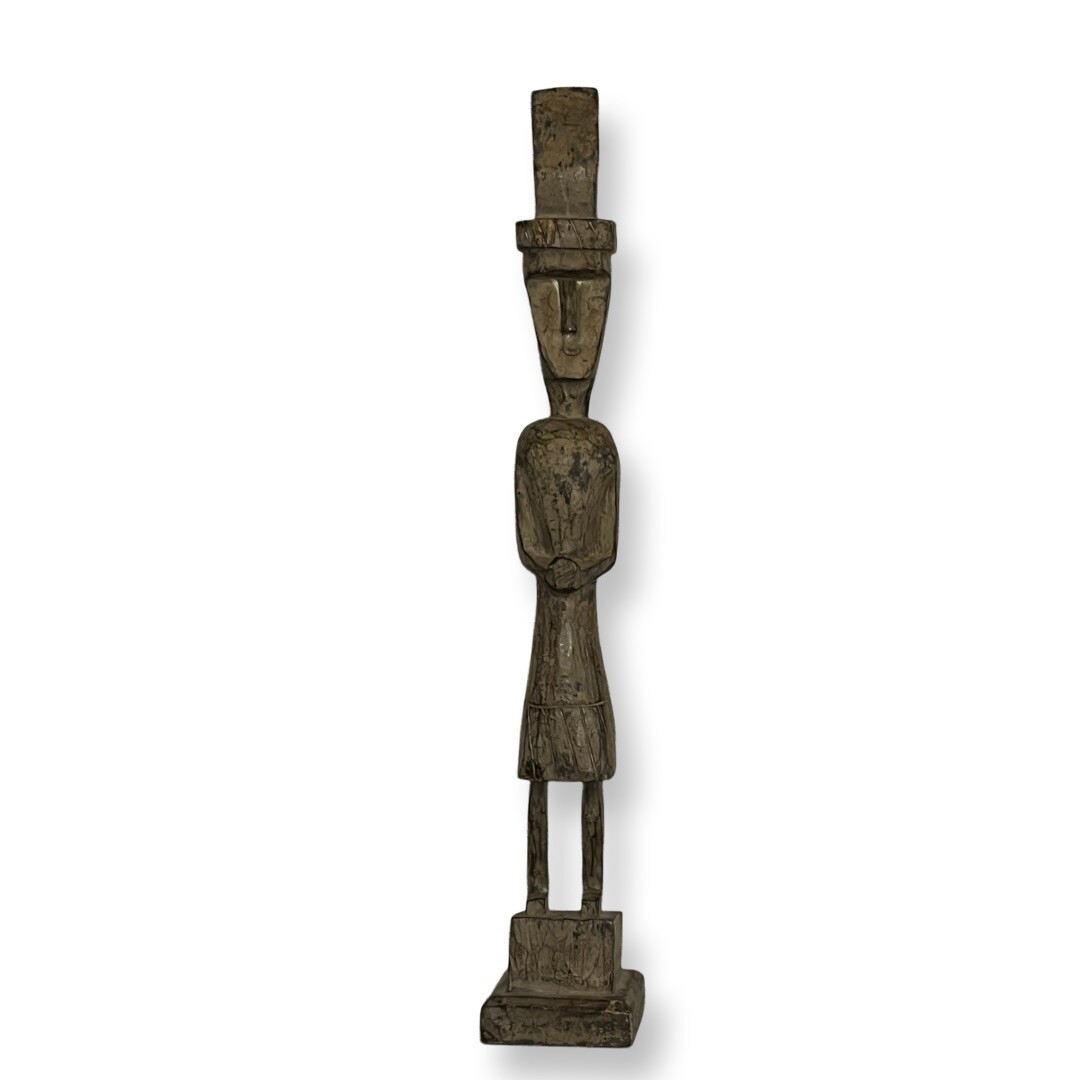 Tall Thin Indonesian Hand Carved Wooden Statue 27in