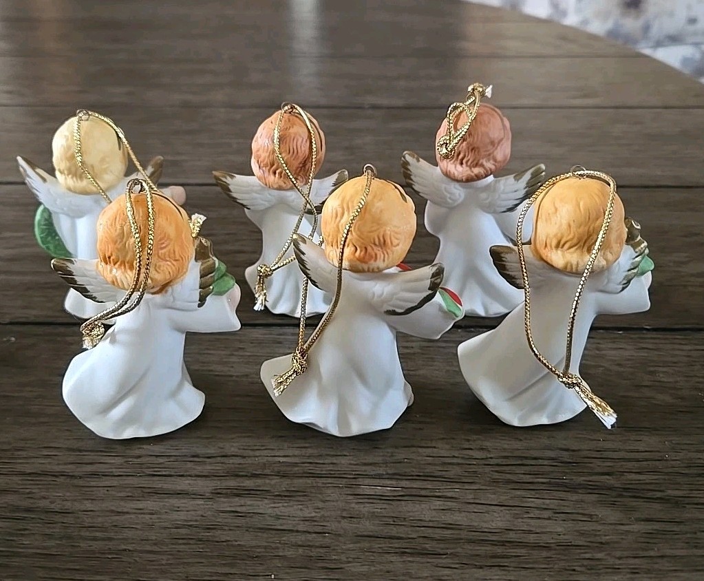 Vintage HOMCO Christmas Angels SET OF 6 Tree Ornaments Present Wreath Flower NEW
